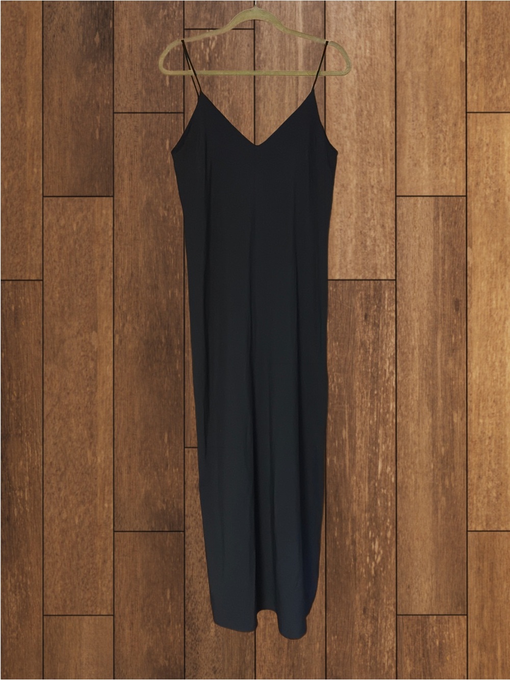 Black V-Neck Slip Maxi Dress w/ Side Slit LIKE NEW SMALL